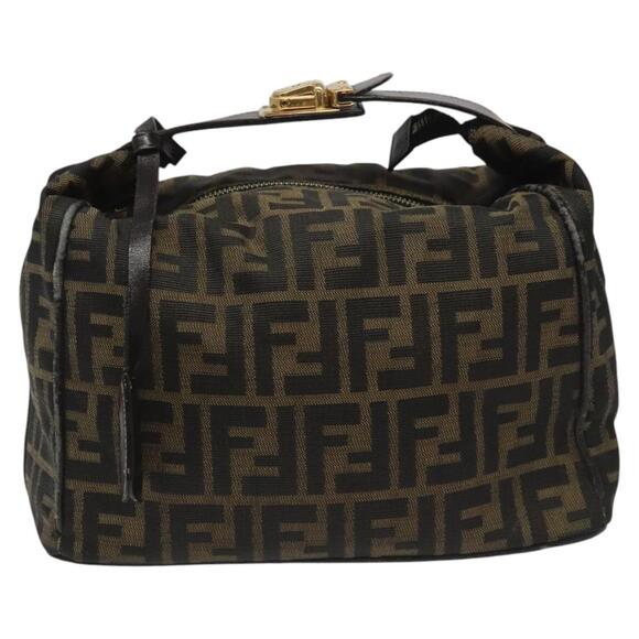 FENDI Zucca Canvas Hand Bag Brown Black Gold - Picture 2 of 13